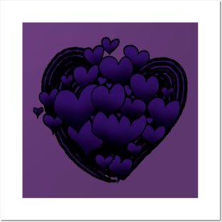 Dark Purple Hearts Patterned Swirl Heart Posters and Art